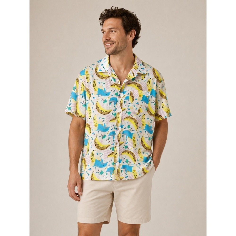 Tipsy Elves Beach Blender Banana Dolphin Novelty Button Down Shirt‎ Mens Large L